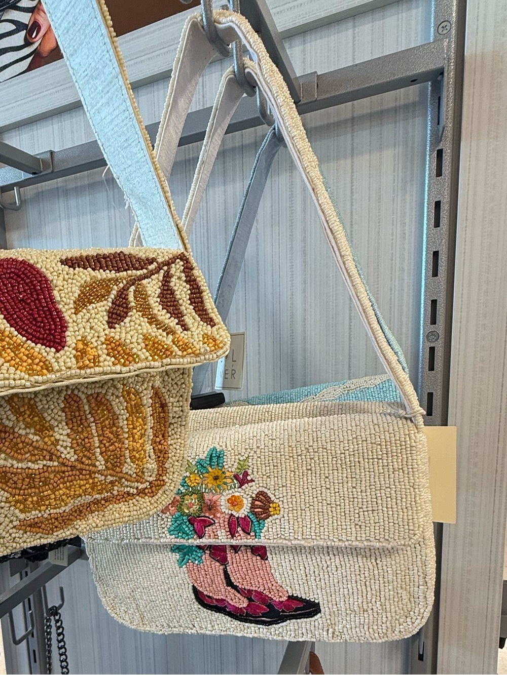 Cowgirl Beaded Shoulder Bag with Floral Western Boot Accent